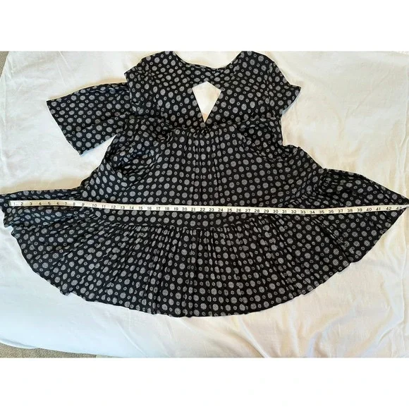 PPLA‎ Mara M Smock Dress Black White Keyhole Cutout Tiered Ruffle w/ Pockets - Picture 8 of 11